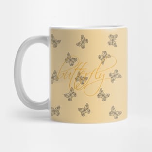 Gold & Cream Butterflies Pattern Mug